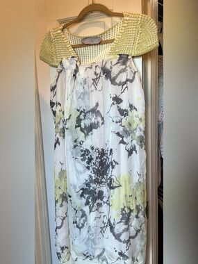 Dorothee Schumacher Lightweight Floral Mini Dress with Yellow Knit Yoke